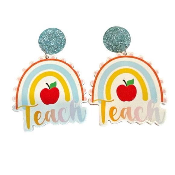 3/$20 Rainbow Apple Teacher Earrings - Picture 1 of 7